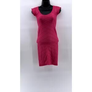 BEBE Women's Petite Bright Rose Scoop-Neck Cutout Back Bodycon Mini Dress SZ P/S